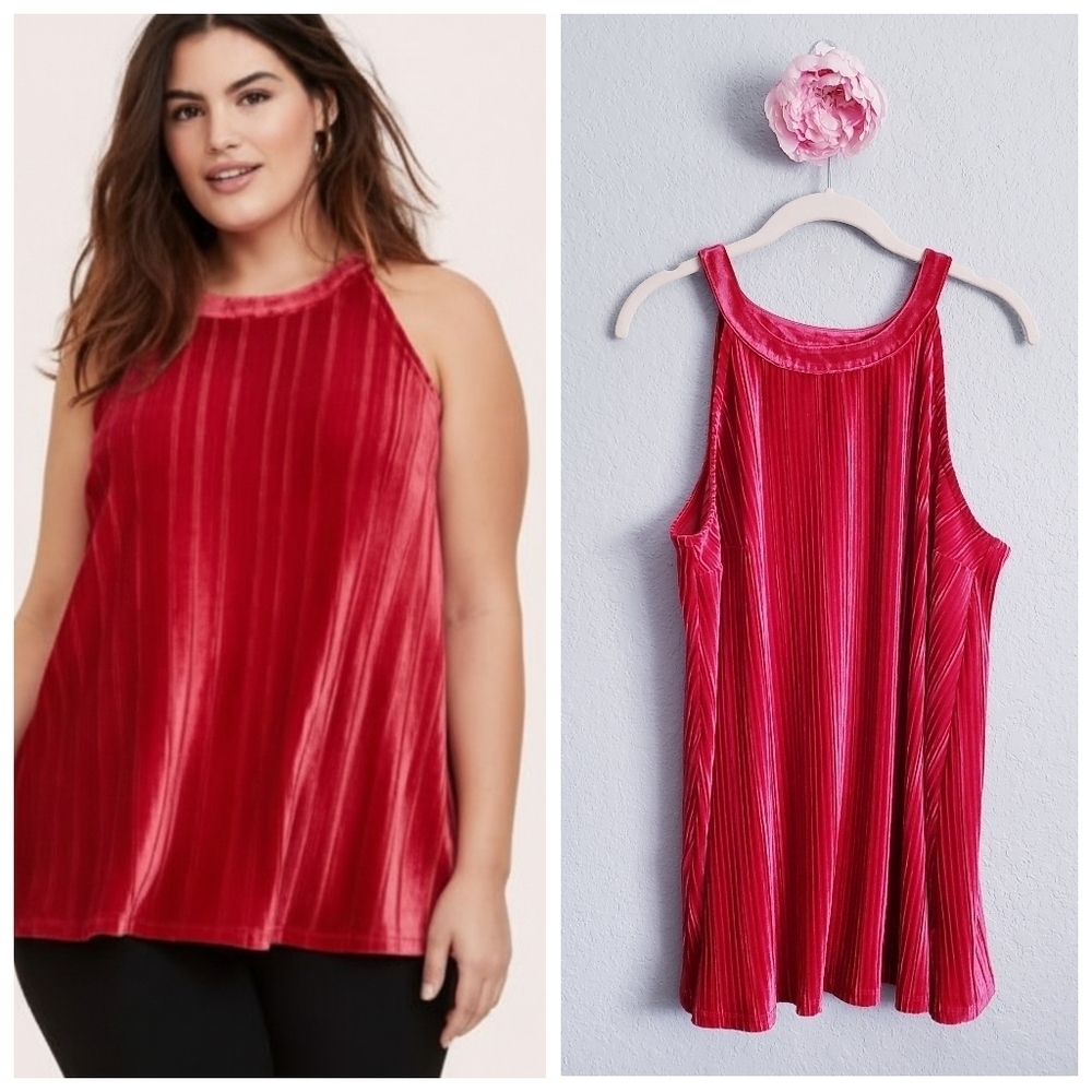 Torrid Red Velvet Pleated Halter Blouse